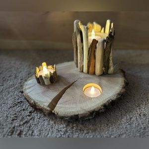 3 piece drift wood Candle set LED real wood